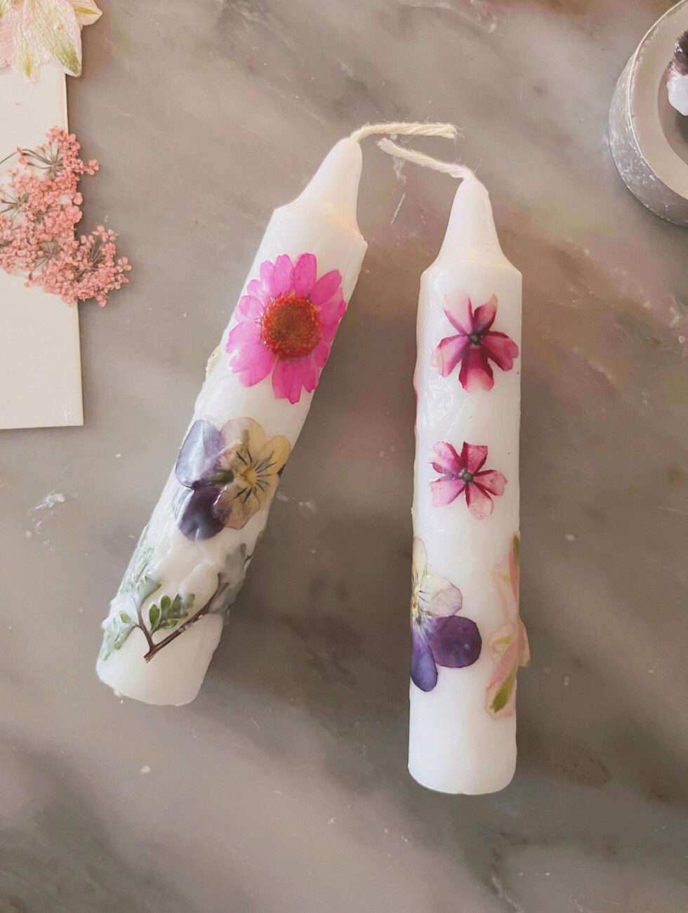 How to Make Pressed Flower Shabbat Candles Flowers & Flour